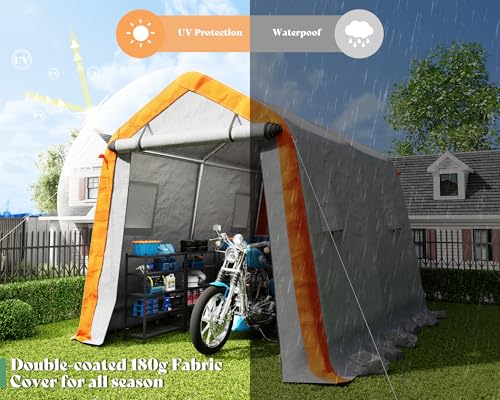 AMERLIFE 10.5x12x8 FT Heavy Duty Portable Shed Storage Shelter, Outdoor Storage Shed with 4 Waterproof Windows & Roll-up Zipper Door, Carport for Motorcycle, Bike, Grey