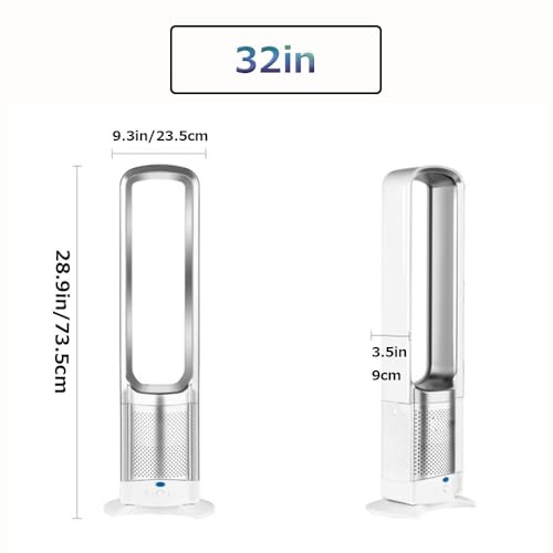 Bladeless Fan for Bedroom 29" Quiet Tower Fan with Remote 90° Oscillating Fan for Indoors Easy to Clean Office Cooling Fan for Table/Desk,Living Room,Home,Commercial Shop