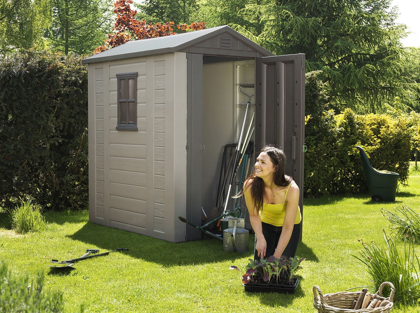 Keter Factor 4' x 6' Resin Storage Shed, All-Weather Plastic Outdoor Storage, Beige/Taupe