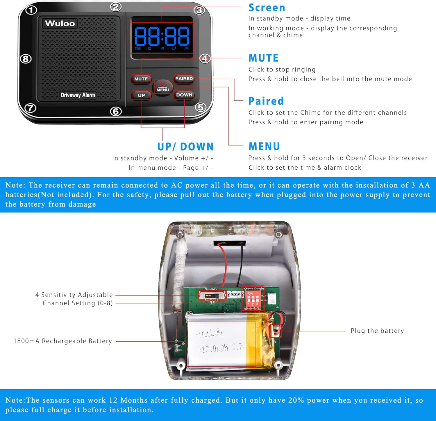 Solar Driveway Alarm Wireless Outside 1800ft Range, Outdoor Motion Sensor & Detector Driveway Alert System with Rechargeable Battery/Weatherproof/Mute Mode (1&2-Camouflage)