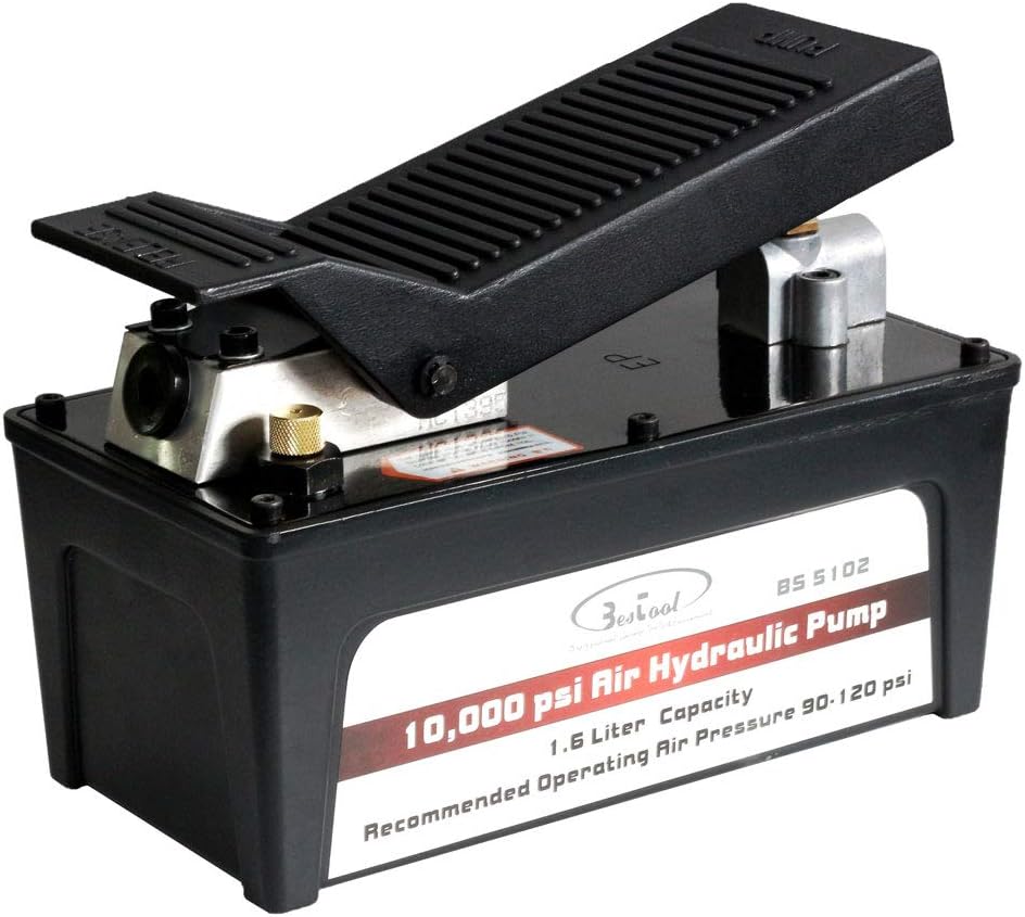 BESTOOL Air Hydraulic Pump - 10,000 PSI Hydraulic Foot Pump Pressure 1/2 Gal Air Actuated Treadle Hydraulic Pump (Single Acting) Black-Without Hose