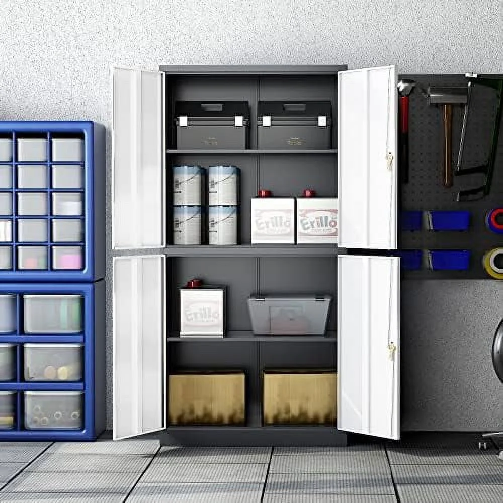 HBBOOMLIFE Metal  Cabinet with Lock 71" White Garage Cabinet with 2 Doors and 5 Adjustable Shelves  Steel Locking Cabinets Tall Tool  Cabinet  Lockable File Cabinet for Home Office  P - Curated Treasures Market