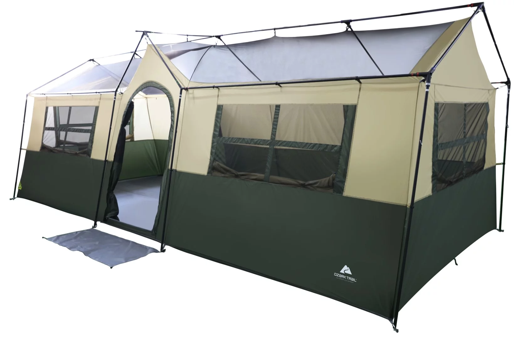 Ozark Trail Hazel Creek 12 Person Cabin Tent, 3 Rooms, Green