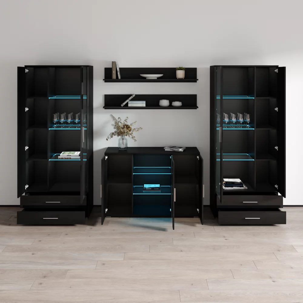 Soho 10 Modern Wall Unit Entertainment Center with 16 Color LED Lights