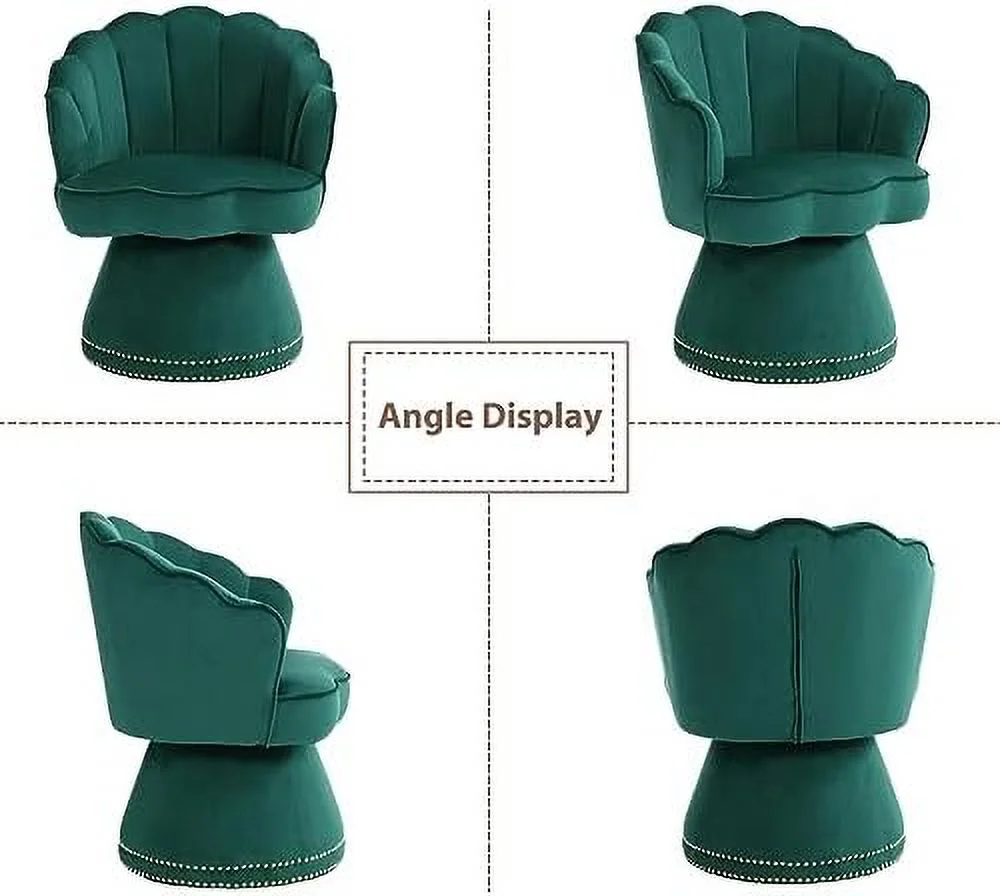 YZboomLife Swivel Accent Chair  Modern Velvet Upholstered -Degree Swivel Barrel Armchair  Small Lounge Arm Chair with Scalloped  for Living Room Bedroom  Emerald Green