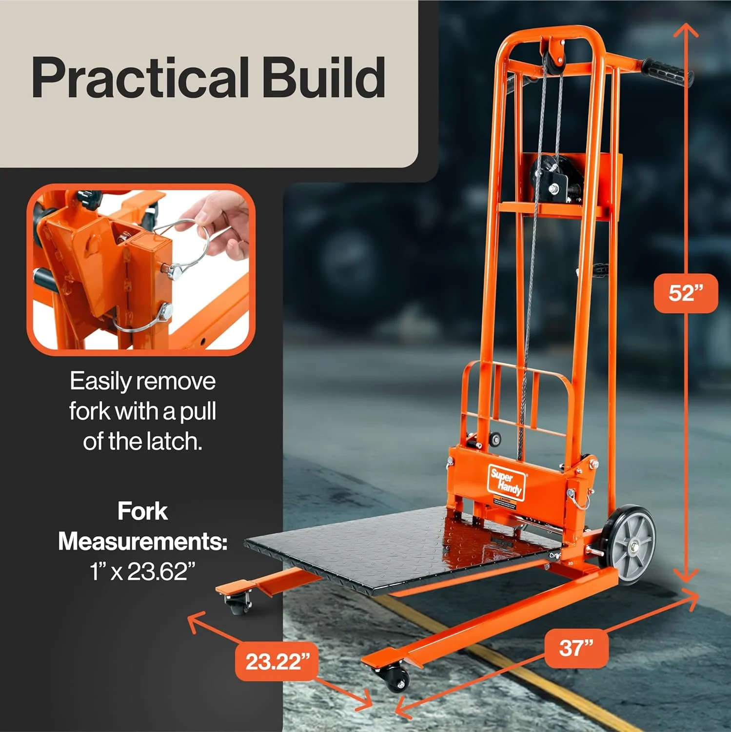 SuperHandy Material Lift Winch Stacker, Pallet Truck Dolly, Lift Table, Fork Lift, 330 Lbs 40" Max Lift w/ 8" Wheels, Swivel Casters