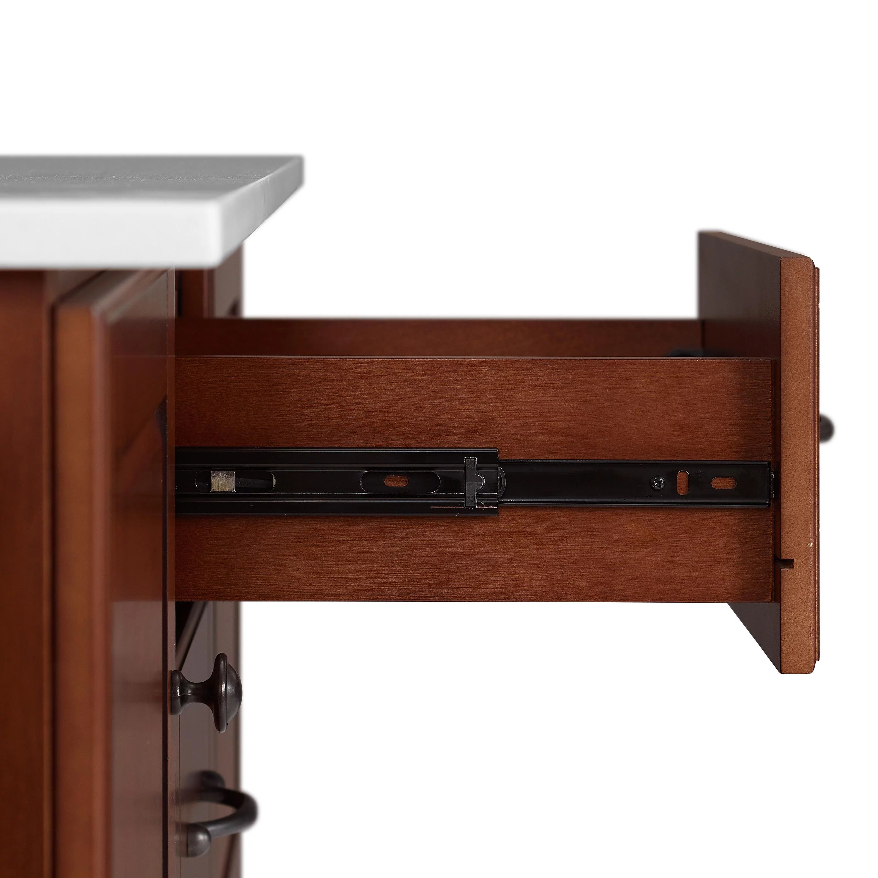 Crosley Eleanor White Granite Top Kitchen Cart in Mahogany