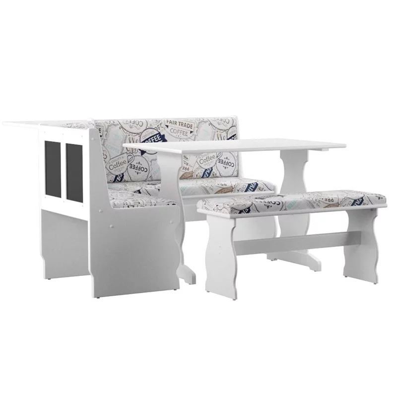 Linon Natasha Wood Corner Nook Dining Set in White