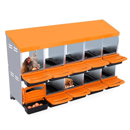 Chicken Nesting Box, 10 Hole 2 Layer Hen Nest Box with Legs, Roll Away Eggs Laying Boxes,Cleanable Pull Out Hen Roosting Boxes
