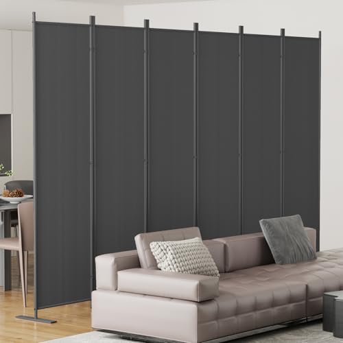 Helios&Hestia 8-Panel 6 ft Tall Indoor Folding Room Divider, Portable Privacy Screen, Freestanding Partition Separator, Temporary Wall Separation for Bedroom, Office, 160" W X 71" H, Dark Grey