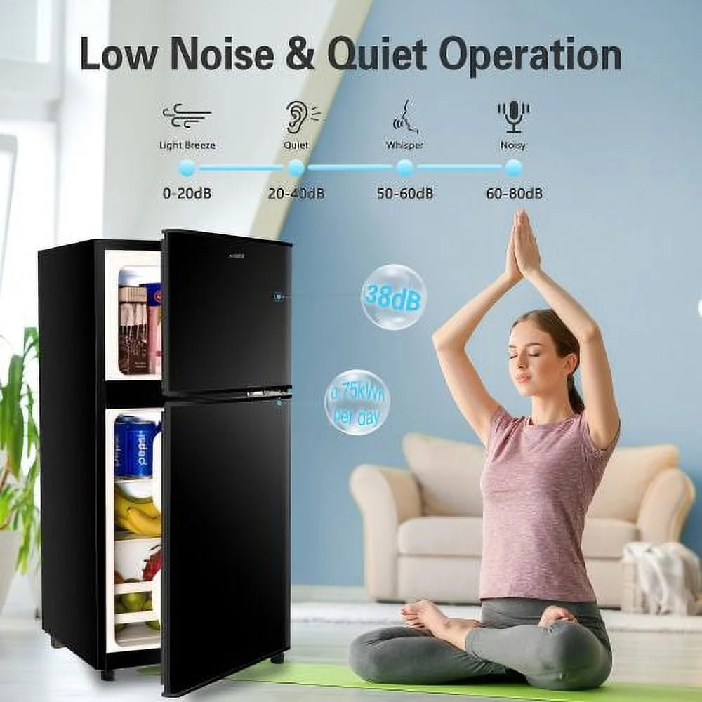 3.5 Cubic Feet Refrigerator, ZPL Compact Refrigerator, Mini Fridge with Freezer and 2 Door, 7 Level Thermostat Removable Shelves for Kitchen, Dorm, Apartment, Bar, Office, Silver
