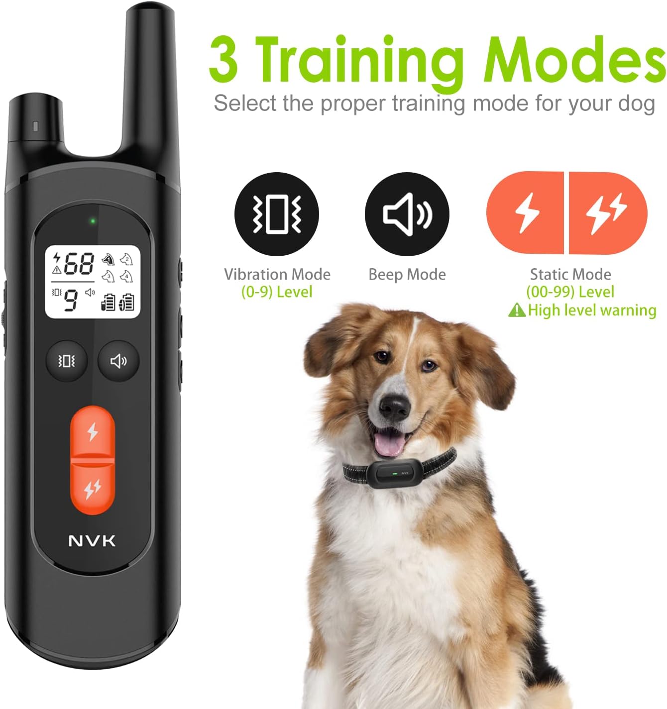 NVK Shock Collars for Dogs with Remote - Rechargeable Dog Training Collar for Large Medium Small Dogs with 3 Modes, Beep, Vibration and Shock, Waterproof, 1600Ft Remote Range,Adjustable Shock Levels Pack of 2
