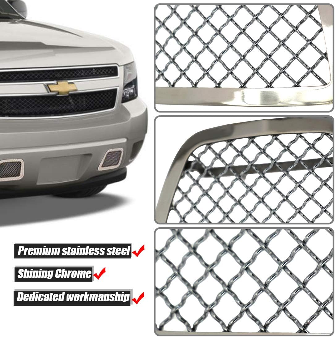 Bumper Mesh Grille Compatible with 2007-2014 Tahoe Avalanche Suburban Bottom Lower Mesh Grill Insert Stainless Steel Mesh Design (Not For Z71 and Hybrid Model)