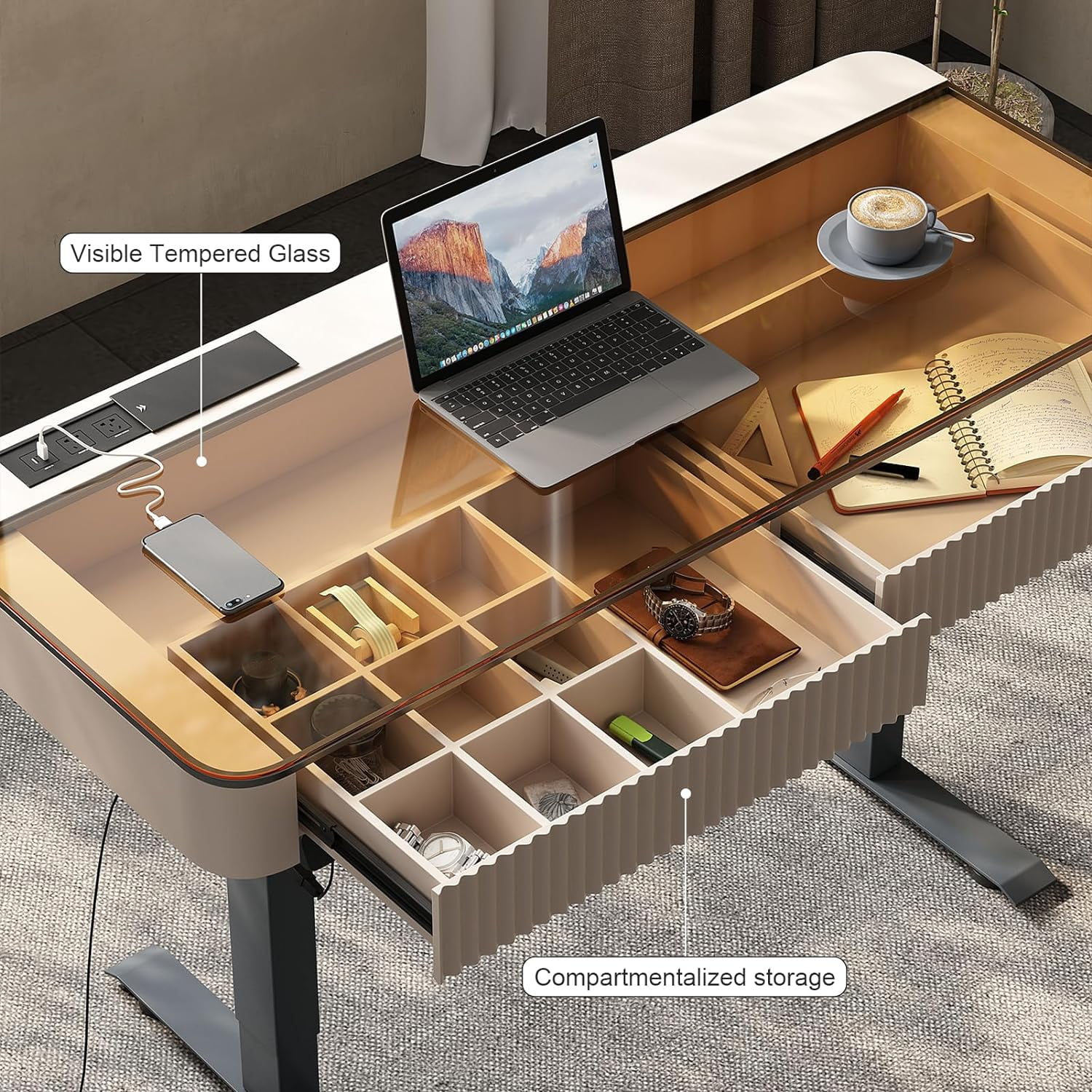 Office Desk, Up and Down Desk,Electric Lift Desk, Standing Desk with Drawer Charging USB Port, Home Office Laptop Desk with Storage