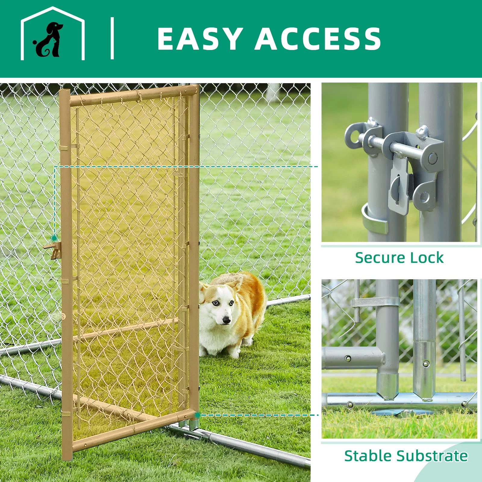 VIVIJASON Outside Dog Run House Pet Enclosure, Large Outdoor Dog Kennel with Galvanized Chain Link, Heavy Duty Pet Fence Cage with Fully Enclosed UV-Resistant Oxford Cloth Roof & Secure Lock