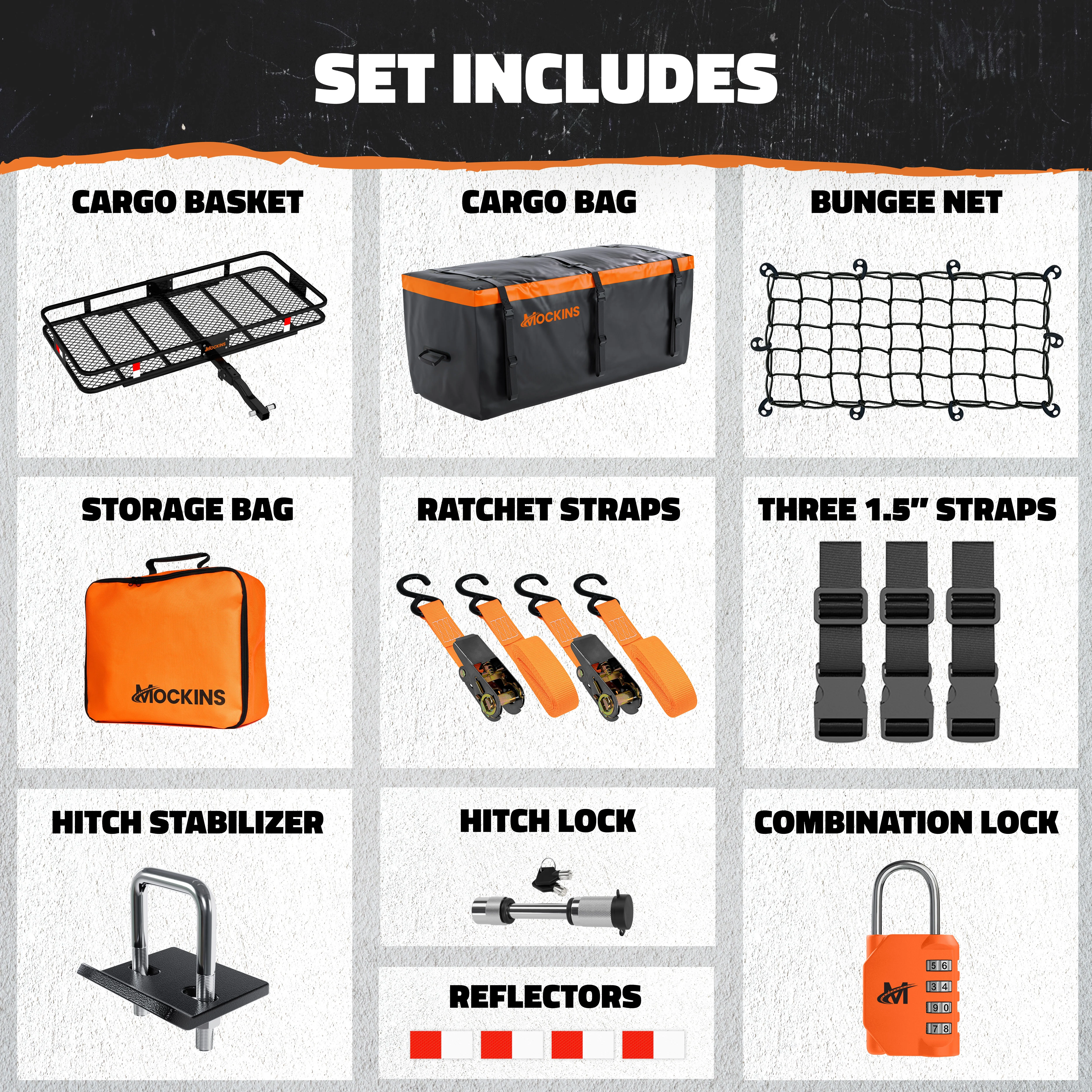 Mockins 60"x20"x6" Cargo Carrier Hitch Mount | 500lbs Cap. 2" Receiver Hitch Carrier with 16 CF Waterproof Bag