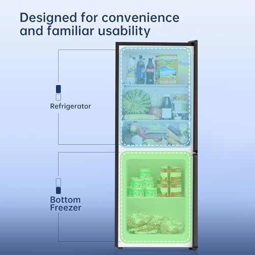 BANGSON Small Refrigerator with Freezer, 4.0 Cu.Ft, Small Fridge with Freezer, 2 Door, Compact Refrigerator for Apartment Bedroom Dorm and Office