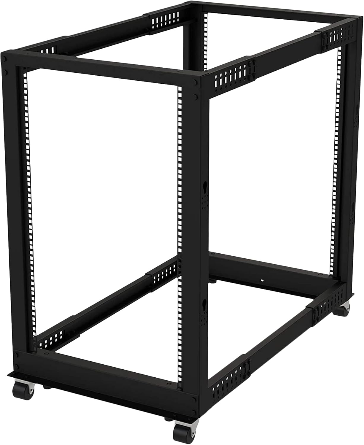 18U 19" Open Frame Server Rack - 4 Post Adjustable Depth 22-40" Mobile - Free Standing Rolling Network/Computer Equipment Data Rack (Black)