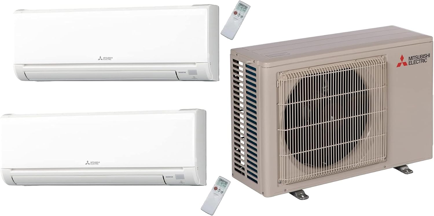 Mitsubishi 33-30,000 Btu 19 Seer Dual Zone Ductless Mini Split - 9,000 Btu & 24,000 Btu - Cool & Heat Pump System Energy Efficient