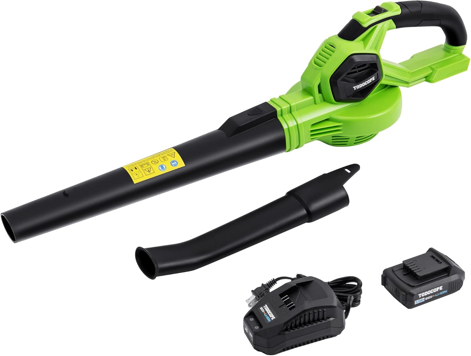 TODOCOPE 20V Cordless Leaf Blower with Battery and Charger, Electric Leaf Blower Vacuum, Battery Leaf Blower Cordless for Lawn, Variable Speed, Lightweight, Quick Charge, Green, (TDC-CB20) Pack of 2