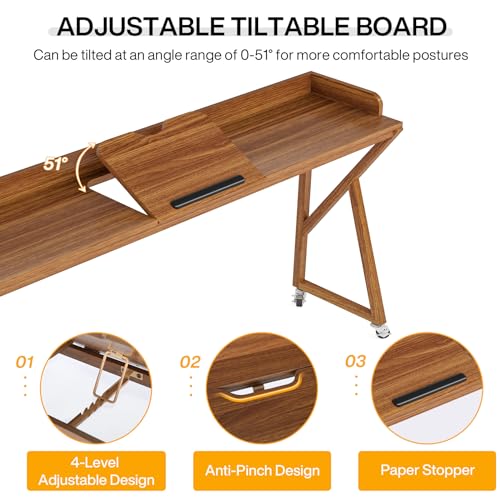 Tribesigns Overbed Table, 70.9" Queen Size Bed Table Over Bed Desk with Adjustable Tilt Board, Mobile Laptop Cart Computer Desk with 2 AC Outlets & 2 USB Ports on Wheels for Home/Hospital