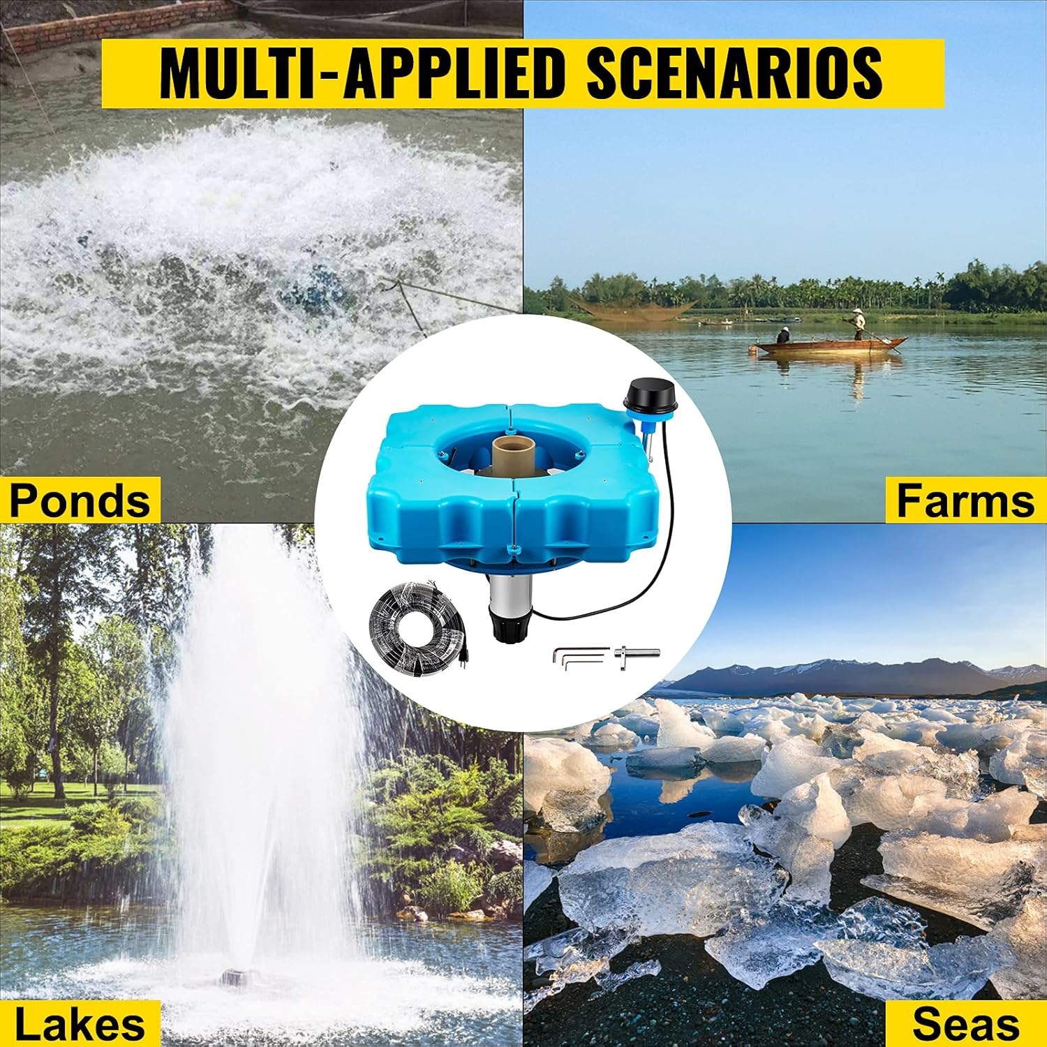 VEVOR Lake Fountains with 110V 1/2 HP Motor Aerating Pond Fountain with 50ft Cord Large Pond Aerator with Flow Tube Pond Fountains and Aerators for Aeration, Destratification and Sediment Cleaning
