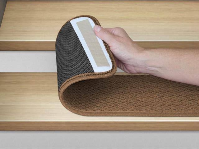Set of 15 Adhesive Carpet Stair Treads - Toffee Brown - 8 in. x 30 in.