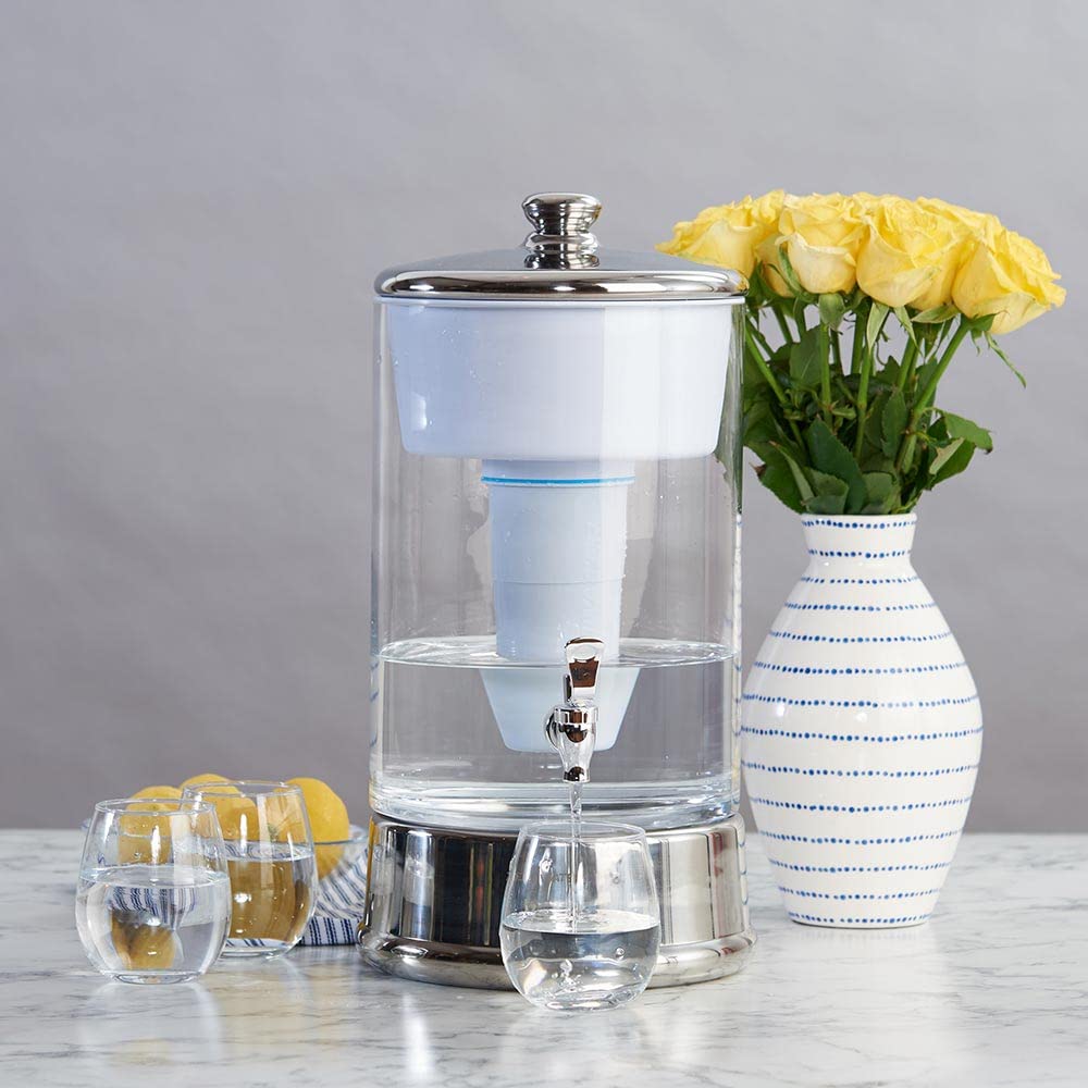 ZeroWater 40-Cup Glass Dispenser- Ready Pour Technology, 2.5 Gallon with 2 Replacement Filters and Free TDS Meter