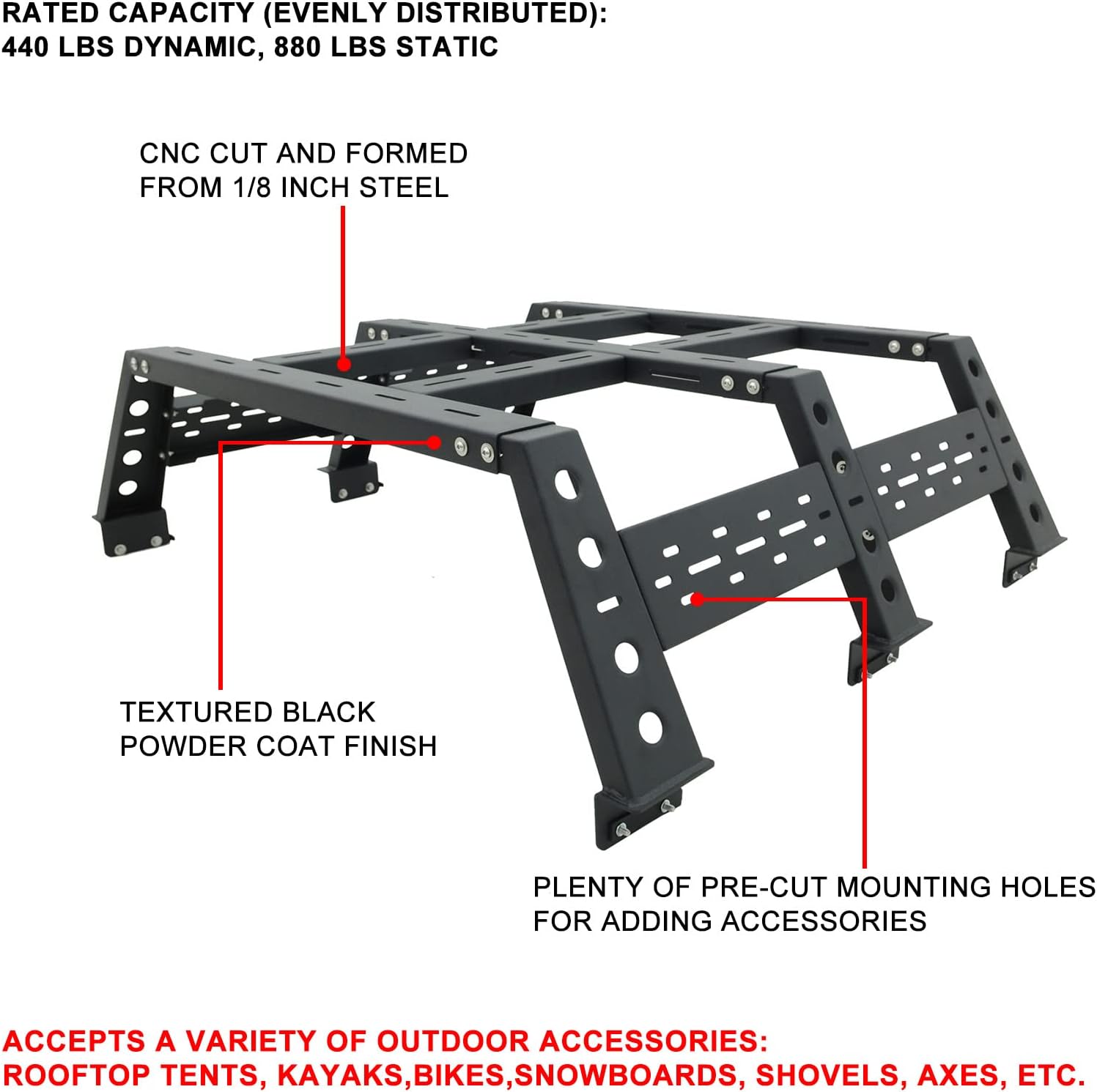 KML Truck Bed Rack No-Drill Cargo Rack System Compatible with Tacoma 16-21 Pickup Truck 2/3 Gen