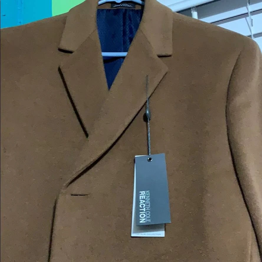 Kenneth Cole Reaction Raburn Wool-Blend Over Coat Slim-Fit 40r Camel