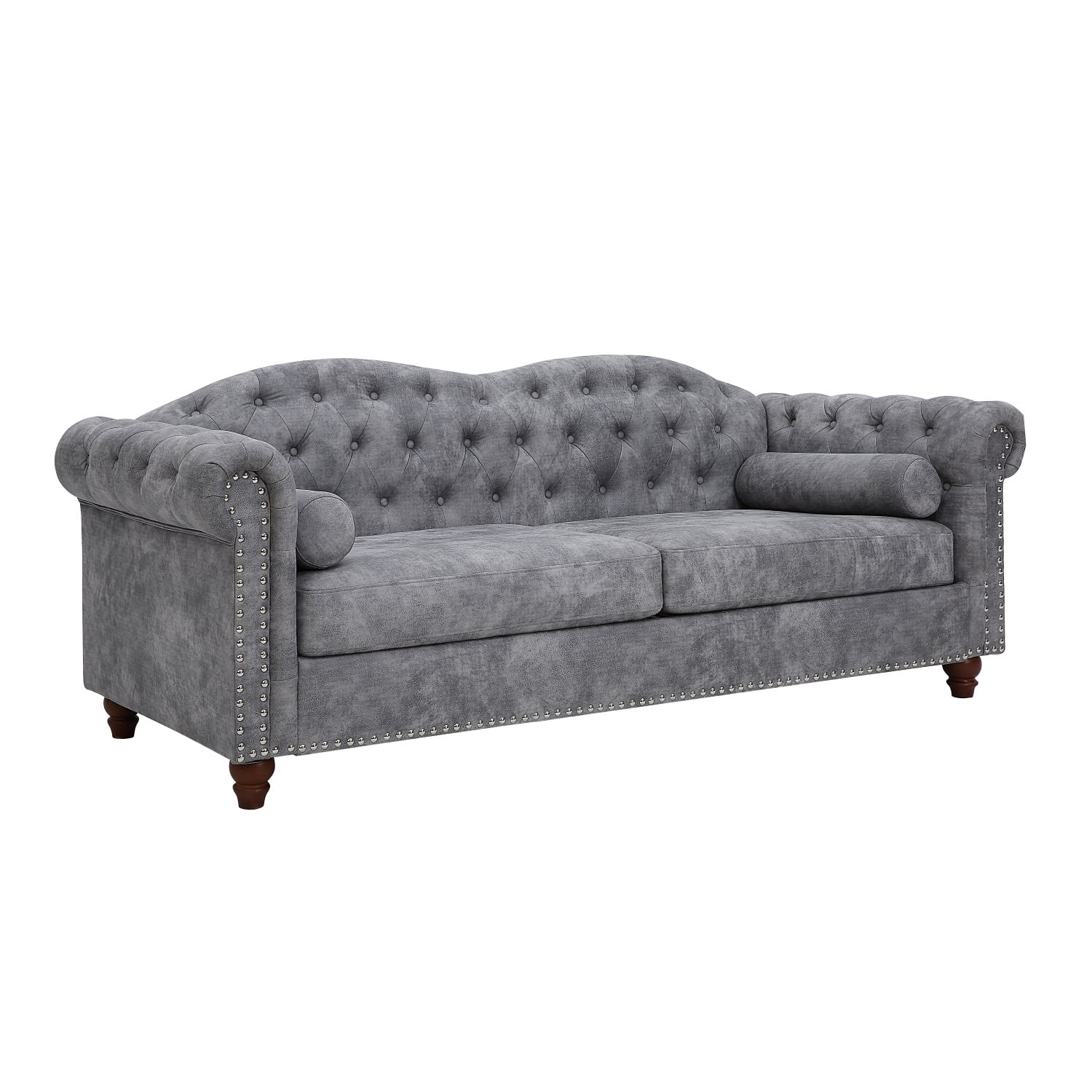 Holaki 84" Chesterfield Fabric Upholstered Sofa,High-Tech Fabric Surface Sofa,Deep Button Tufting Surface Fabric Nailhead Accents with 2 Pillows(Grey)