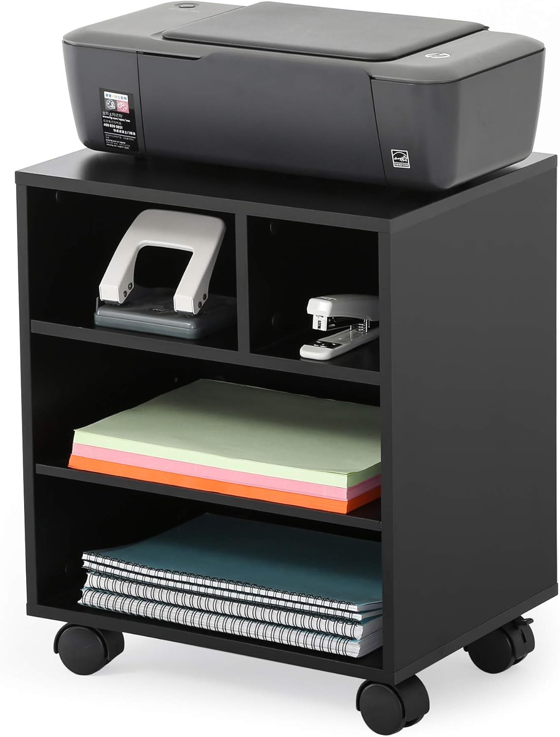 FITUEYES Mobile Printer Stand Adjustable Storage Work Cart with Wheels, Black