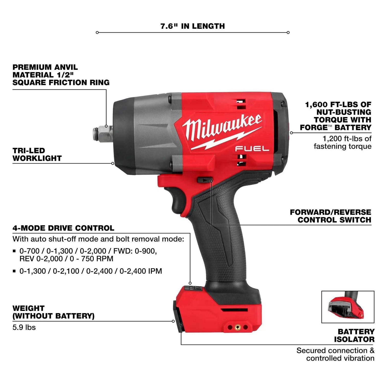 Milwaukee 2967-20 M18 FUEL 1/2 High Torque Impact Wrench w/Friction Ring