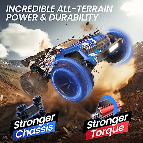 DEERC Fast Brushless RC Car for Adults, Max 70KM/H with 3S(not Included), 1:16 4x4 High Speed RC Truck with 2 Lipo Batteries,All Terrains RC Monster Truck, Off Road Electric Vehicle Gift