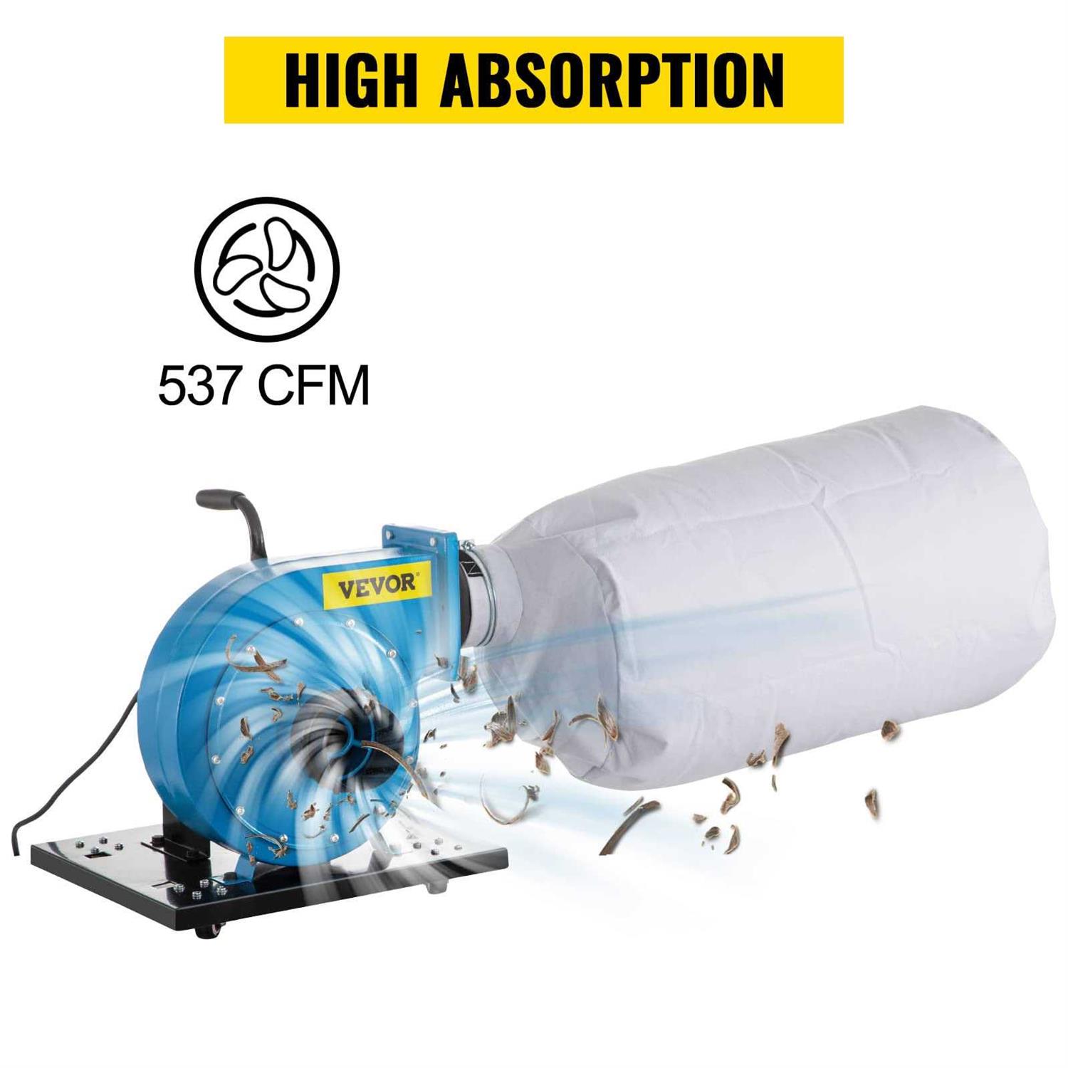 VEVOR 1HP Dust Collector 537 CFM Wheeled Jet Dust Collection Potable 15-Gallon Bag Dust Collector - Shop Hardware Tools Online Store
