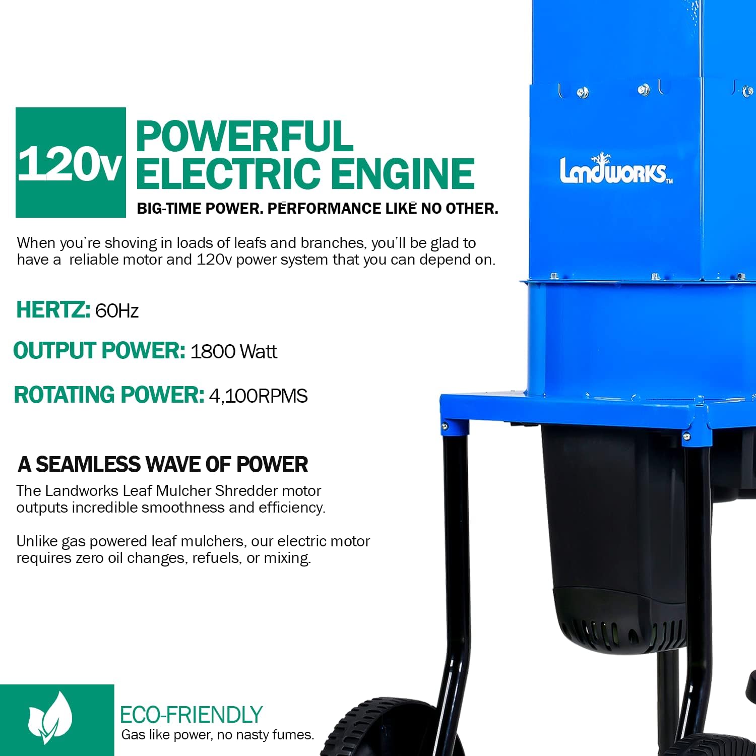 Landworks Leaf Mulcher Shredder Electric Green and Waste Management Heavy Duty 120V AC 11 Inch Cutting Blade .5 Inch Cutting Capacity for Leaves, Grass, & Clippings