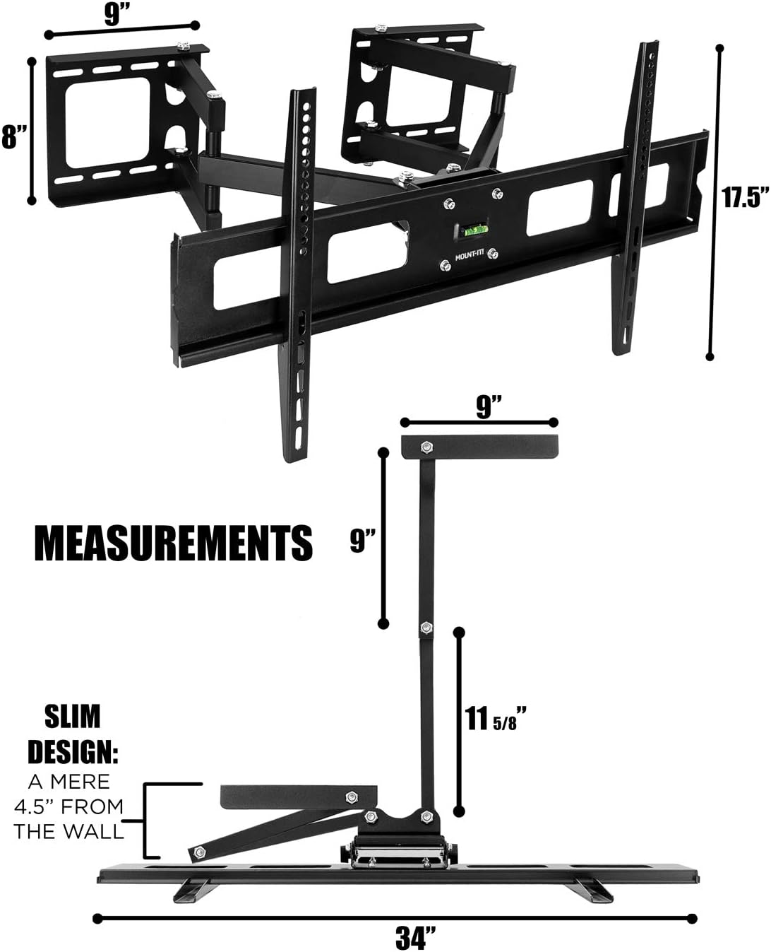 Mount-It! Corner TV Mount | Premium Swivel Full Motion Caddy Corner Wall Bracket for 37-63 inch Flat Panel Screens VESA up to 800x400, 132 lb Capacity, Black Pack of 2