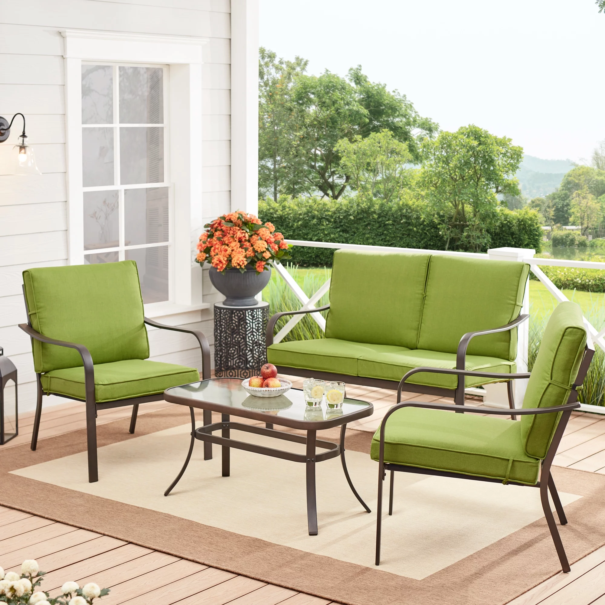 Mainstays Stanton 4-Piece Steel Outdoor Patio Conversation Set, Red
