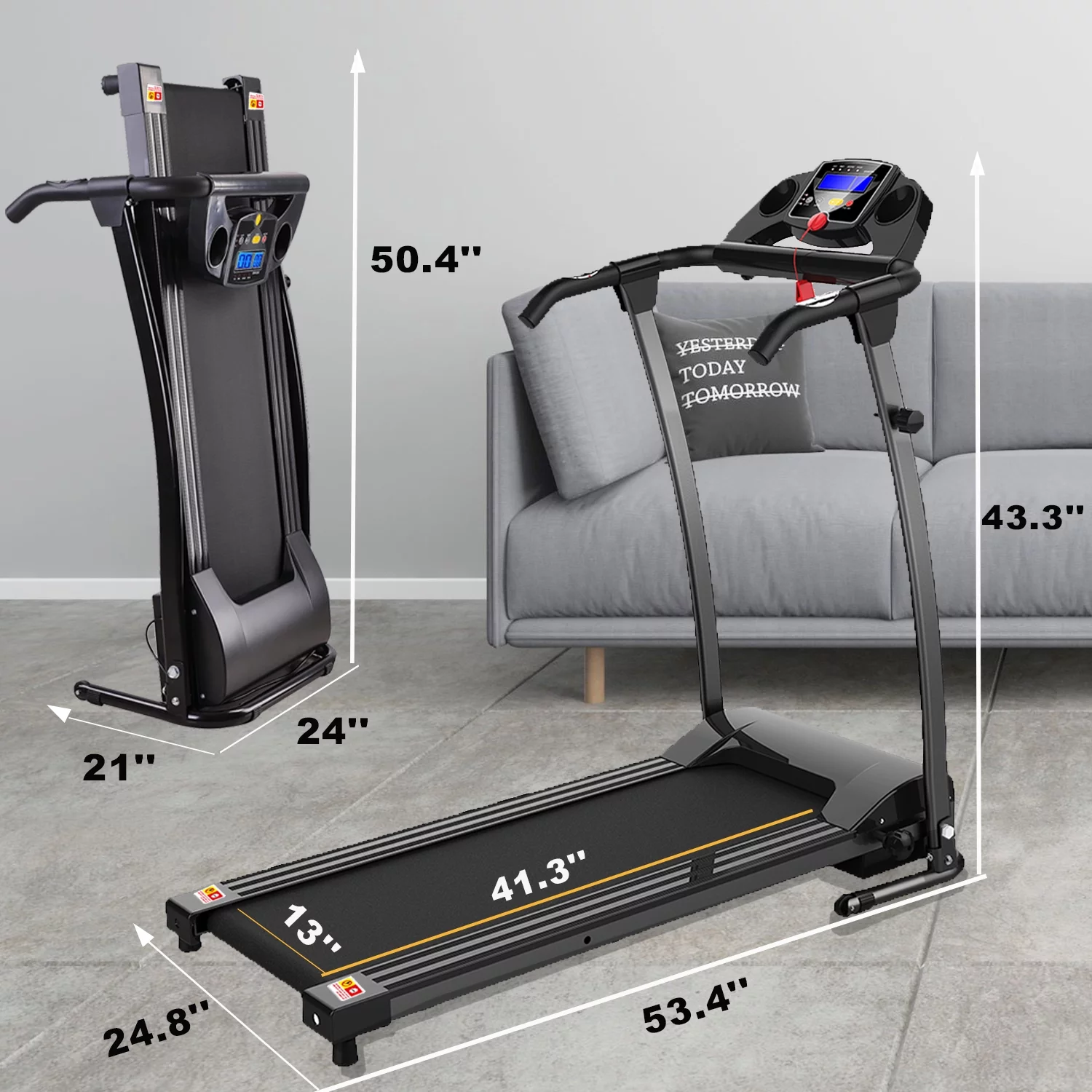 FYC Foldable Treadmills for Home, Electric Running Exercise Machine Compact Treadmill for Home Gym Fitness Workout Jogging Walking for Home Office Apartment, White