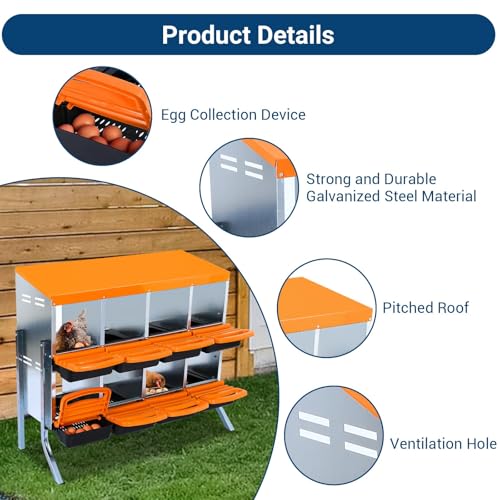 Chicken Nesting Box, 10 Hole 2 Layer Hen Nest Box with Legs, Roll Away Eggs Laying Boxes,Cleanable Pull Out Hen Roosting Boxes