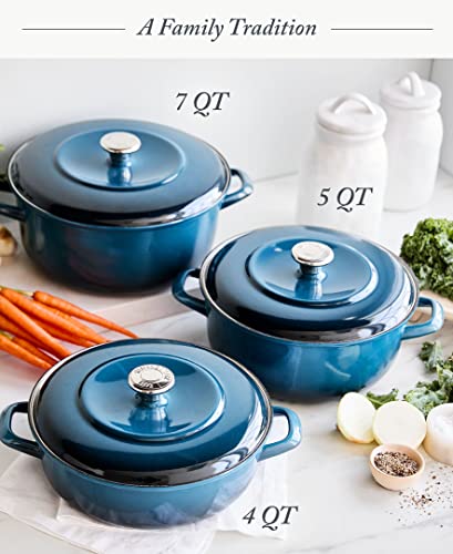 Merten & Storck European Crafted Enameled Iron, Round 7QT Dutch Oven Casserole with Lid, Lava Red