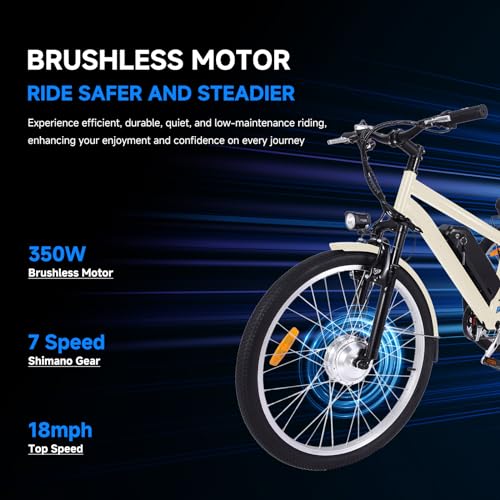 Electric Tricycle for Adults 24"&26" 3 Wheel Mountain Electric Bicycle with Basket, 350W Powerful Motor, 36V Detachable Battery, 7 Speed Fat Tires Electric Trike
