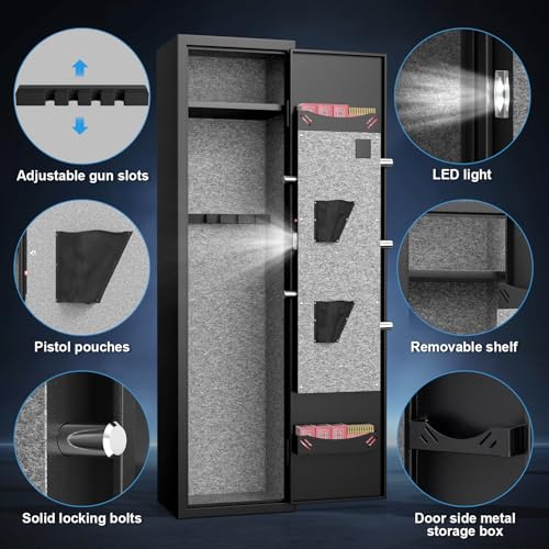 Gun Safe for Rifle and Pistols, 7-8 Large Unassembled Gun Safes for Rifle and Shotgun, Shotgun Rifle Gun Safe with Backlit Keypad & Mute Function, Removable Shelves & Handgun Pocket