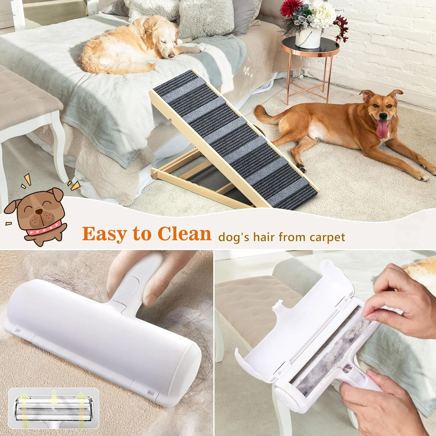 Dog Ramp, Portable Pet Ramp for Large Small Old Dogs Cats with 7 Adjustable Heights 11" to 26.6", Non-Slip High Traction Ramp for High Bed, Car and Couch, Hold up to 200 LBS