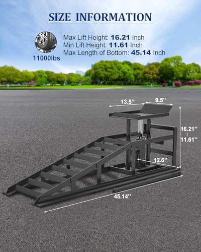 Hydraulic Car Ramps, 4-Position Adjustment, 5T 11000lbs Low Profile Car Lift Service Ramps Truck Trailer Garage,Height Hydraulic Vehicle Ramps, Lift Height 11.61-16.21 inches
