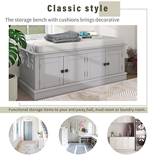 Storage Bench, Entryway Bench with 4 Doors and Adjustable Shelves, Shoe Bench Shoe Cabinet Storage Ottoman with Removable Seat Cushion for Living Room Entryway Hallway (Antique Navy)