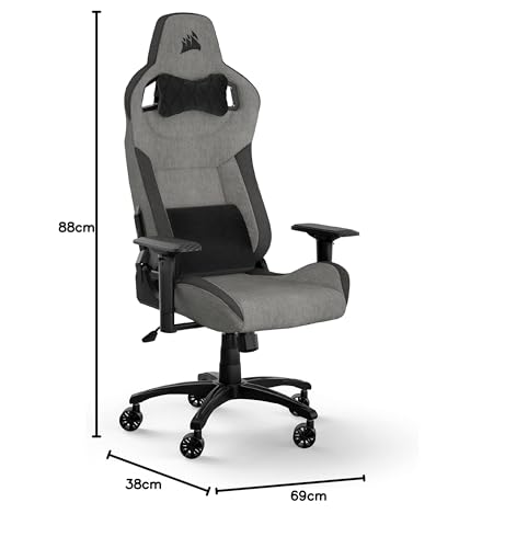 Corsair T3 Rush Fabric Gaming Chair (2023) – Racing-Inspired Design – Soft Fabric Exterior – Padded Neck Cushion – Memory Foam Lumbar Support – Adjustable Seat Height – Charcoal