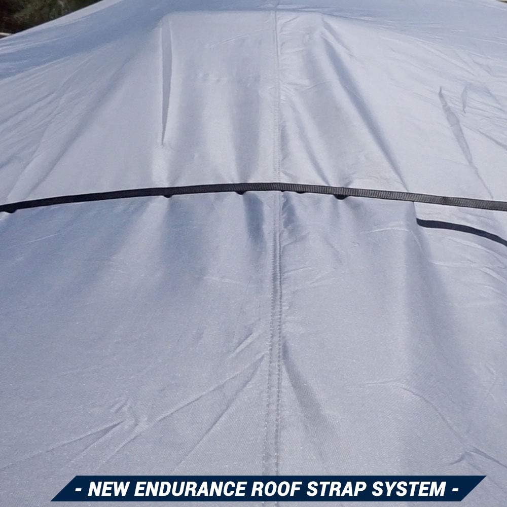 Eevelle Goldline Travel Trailer RV Cover - Waterproof, Heavy Duty, Marine Grade, UV Protection, Durable, Breathable, Anti Rot - Tan - Gray