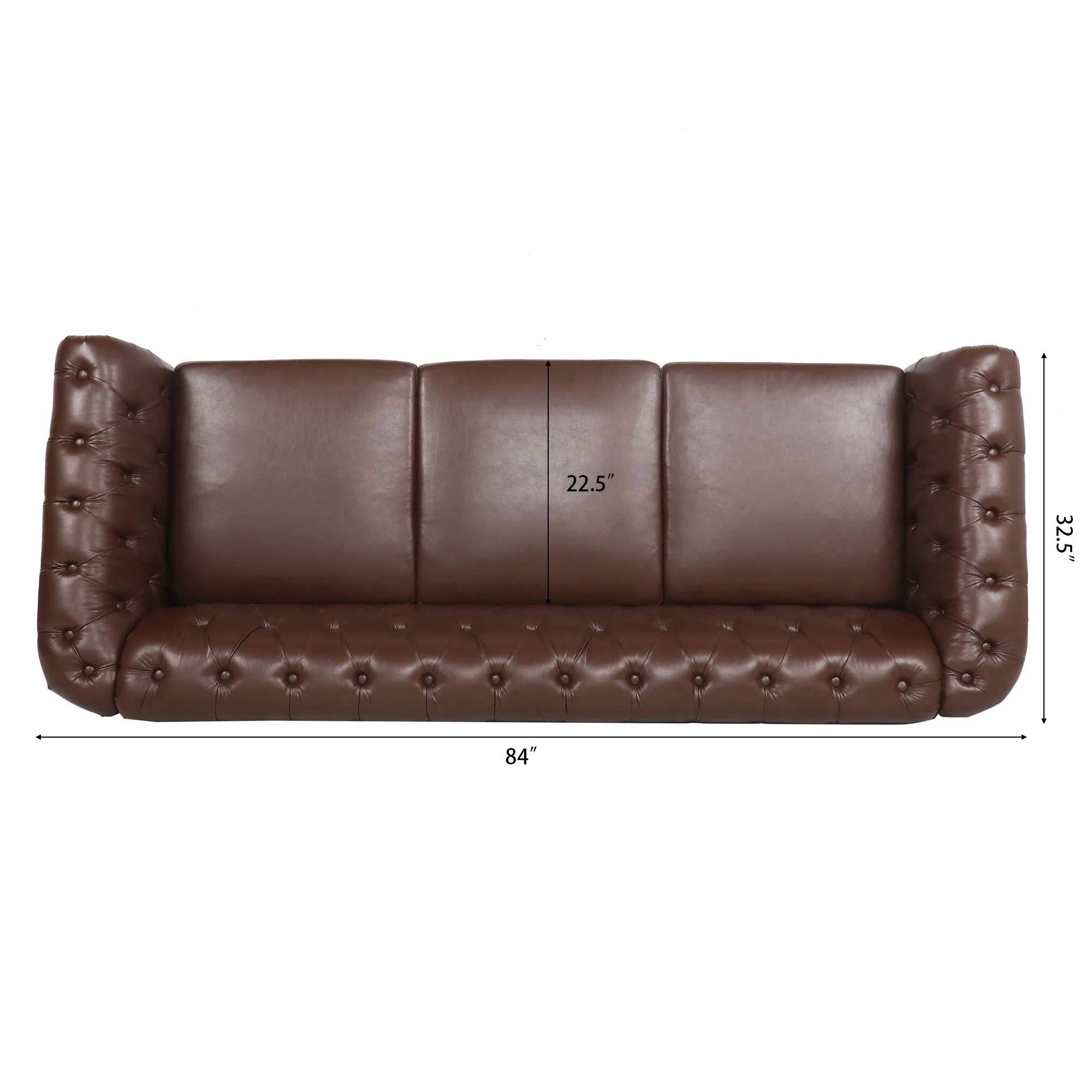 Chesterfield Sofas for Living Room, Rolled Arm 3-Seater Leather 84" Large Couch Deep Button Nailhead Tufted Black Upholstered Couches for Bedroom, Office Apartment (Dark Brown)