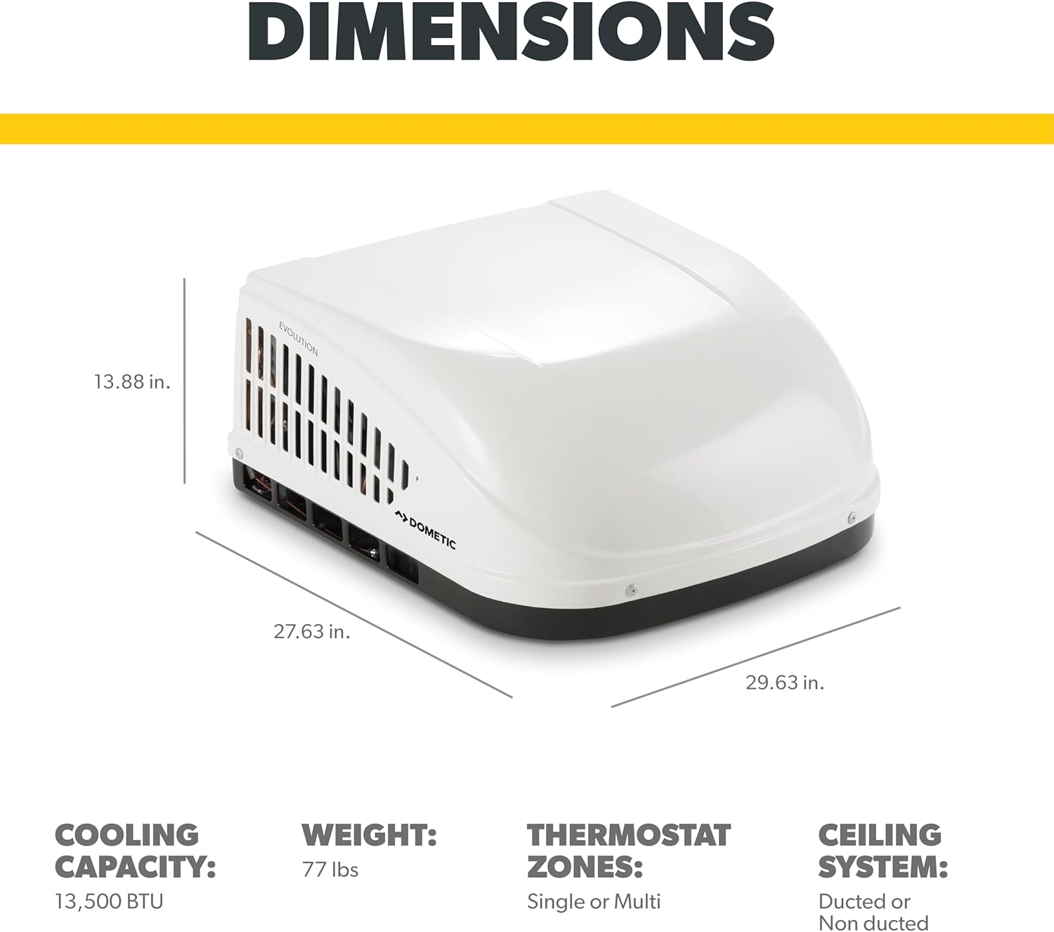 Dometic Brisk II | 13.5K BTU Air Conditioner | White | Standard Height | 9105304463 | Ducted or Non- Ducted | Quiet AC | Easy Install | Ideal For Campers, Vans, RV or Trailers | Lightweight